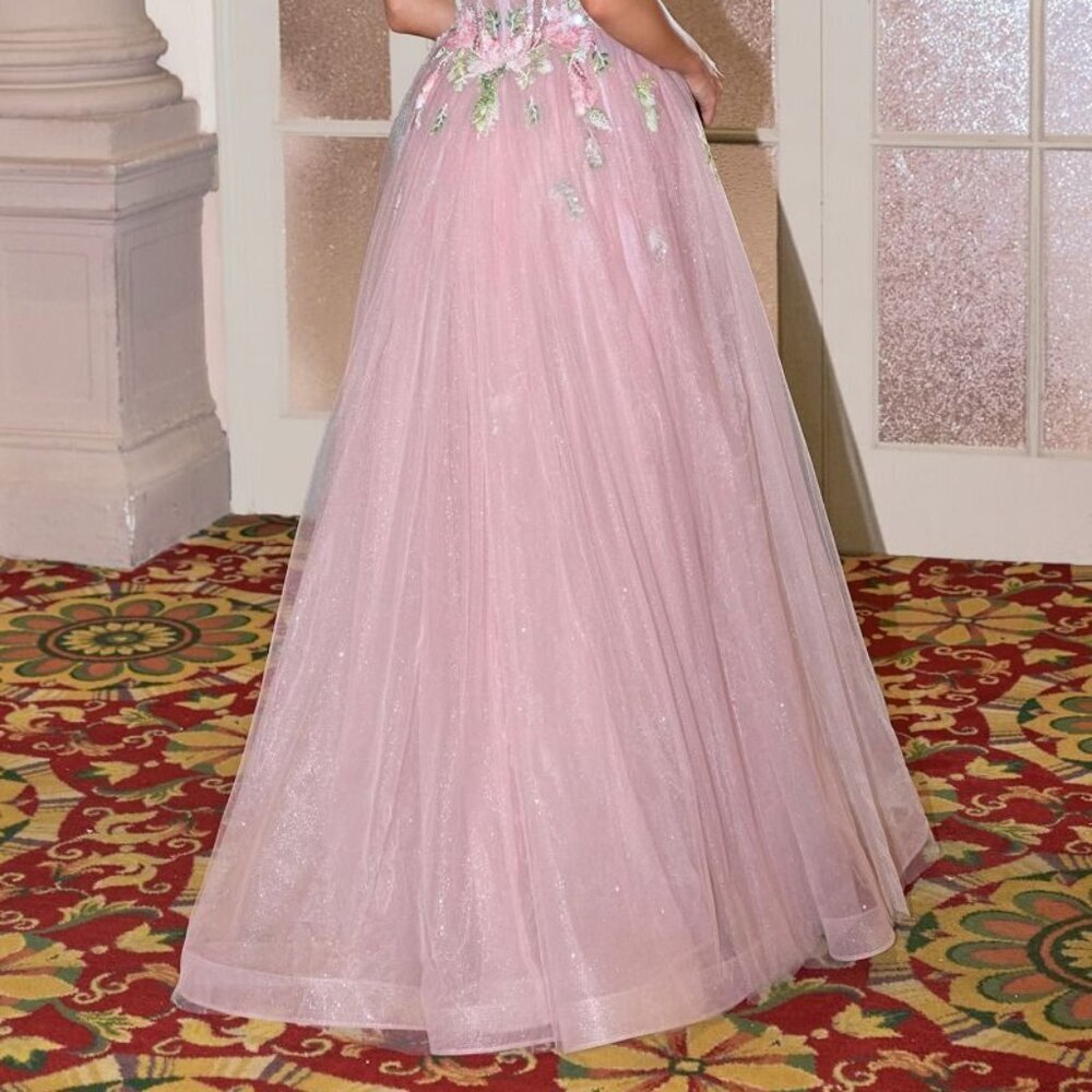 New Off Shoulder Evening Tulle Gown w/ Floral Applique & Layered Skirt CD A1479 - Picture 11 of 11